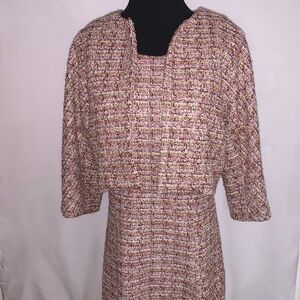 Natori Strapless Tweed Dress & Cropped Jacket in Blush and Gold